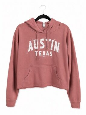 Austin Texas Cropped‎ Hoodie Dusty Rose Mauve Graphic Pullover Sweatshirt XL